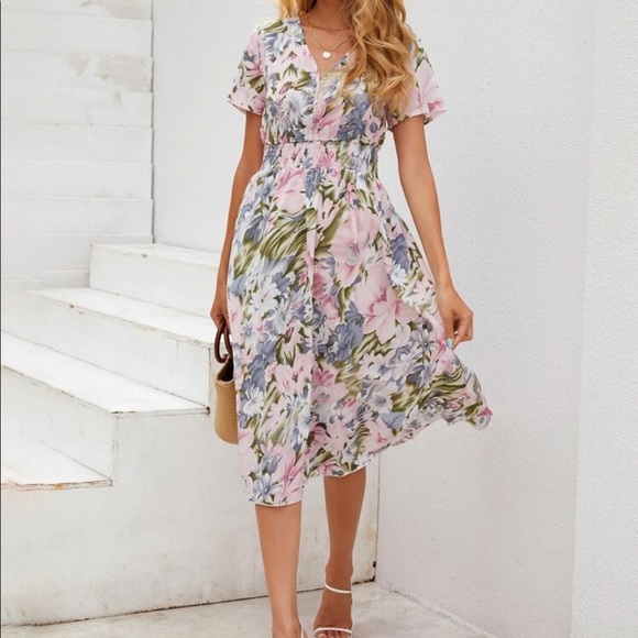 Boho floral print shirred waist dress - Picture 8 of 8